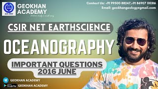 CSIR NET EARTHSCIENCE June 2016 Important MCQ on Oceanography  Geology lectures  Geokhan academy [upl. by Eiramrefinnej]