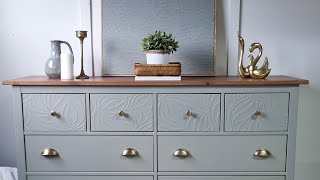 IKEA HEMNES DRESSER MAKEOVER Paintable Wallpaper Sage green and Stained wood 🥰 [upl. by Anidualc]