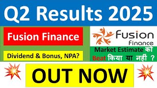 FUSION FINANCE Q2 results 2025  FUSION microfinance results today  FUSION FINANCE Share News today [upl. by Adnovoj]