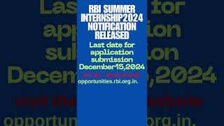 RBI summer internship 2024 notification releasedrbi jobvacancy [upl. by Enilorac50]