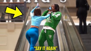 DISRESPECTFUL IM ON THE PHONE PRANK ON ESCALATORS PART 4 [upl. by Enasus]