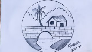 🏠 How to draw circle scenery drawing step by step very easy 🏠 [upl. by Oirtemed]