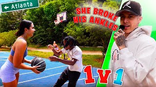 STEPHANIA VS ATLANTA BASKETBALL 1V1S WITH ATL HOOPERS ON A PORTABLE HOOP FT VIC BLENDS [upl. by Georgina]