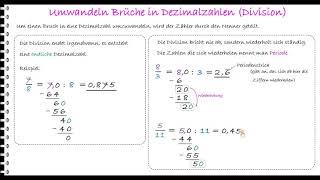 LernvideoBrüche in Dezimalzahlen umwandeln inklusive periodischer Dezimalzahlen [upl. by Akiram33]