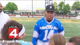 Lions star AmonRa St Brown shows support for girls flag football [upl. by Ettevol86]