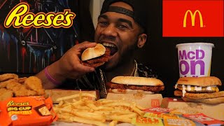 Mukbang McDonalds McRib Returns New Reeses Pretzel Review [upl. by Ecirpac]