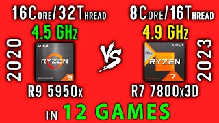 Ryzen 9 5950x vs Ryzen 7 7800x3D in 12 Games  R9 5950x vs R7 7800x3D [upl. by Outhe310]