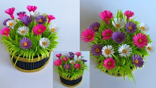 DIY Flower Pot Decorative Showpiece  Paper Craft  Easy Home Decor Ideas  Flower Pot Making ideas [upl. by Jemmy]