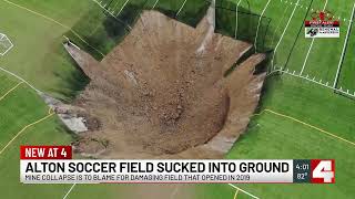 Sinkhole swallows stadium light at Alton soccer field after mine collapse [upl. by Aysan]