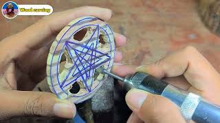 Pentacle carved from woodart pentacle woodworking [upl. by Eileek]