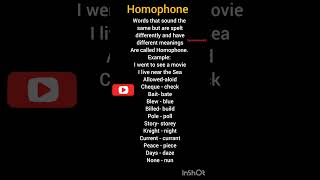 ENGLISH GRAMMAR  HOMOPHONES  basic homophones in english grammar  homophone words [upl. by Pahl]