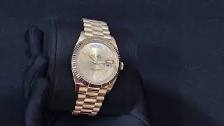 Rolex DayDate 40 Yellow Gold Champagne Baguette Diamond Dial 228238  2023  40mm [upl. by Celestyna]