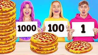 EXTREME 1000 LAYERS OF FOOD CHALLENGE  Big VS Medium VS Small Plate by 123 GO FOOD [upl. by Ludwigg967]