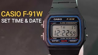 HOW TO SET TIME CASIO DIGITAL WATCH F91W [upl. by Biel]