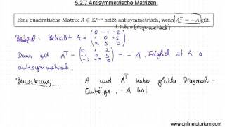 Antisymmetrische Matrizen  Mathematik Video Erklärung [upl. by Harbed700]