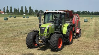 Ronde hooibalen persen met Claas Arion 640 en Massey Ferguson RB 3130F amp Göweil wikkelaar 2021 [upl. by Stav929]