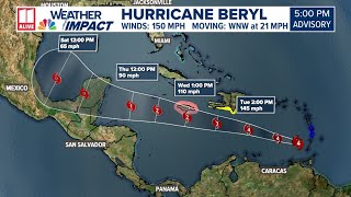 Hurricane Beryl  Tracking the major Category 4 storm [upl. by Haidadej195]