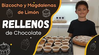 COMO HACER BIZCOCHO Y MAGDALENAS DE LIMÓN RELLENOS DE CHOCOLATE  MUY SENCILLO Y RIQUÍSIMO [upl. by Sinegold448]