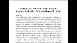 NormAUG Normalization Guided Augmentation for Domain Generalization [upl. by Lemuela]