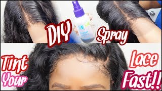 HOW TO TINT amp DARKEN THE LACE ON FRONTALS  CLOSURES INSTANTLY  DIY LACE TINT SPRAY  CELIE HAIR [upl. by Milewski]