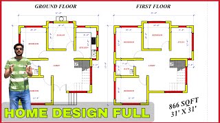 Tiny house design  866 sqft 31x31  Beautiful House [upl. by Atikahc]