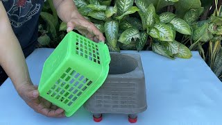 Beautiful tips for creative flower vase pot decorative from plastic basket with cement [upl. by Nerwal102]