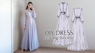 DIY DiorInspired Maxi Dress with Mandarin Collar amp Bishop Sleeves  Sewing Pattern [upl. by Eolande142]