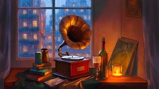 cozy vintage jazz playing in another room and its raining [upl. by Malik]