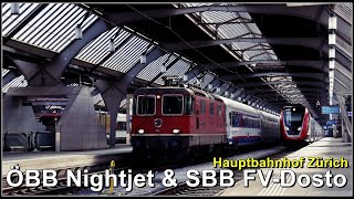 SBB FV Dosto und ÖBB Nightjet fahren beim Hauptbahnhof Zürich ab [upl. by Hallee499]