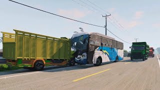 Ilustrasi Bus ngeblong kanan tabrak Avanza dan Truk Canter game Beamng drive 💻 [upl. by Arodoet]