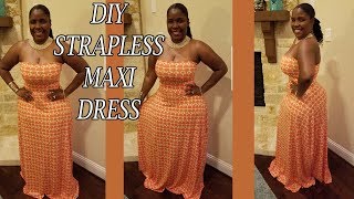 DIY STRAPLESS MAXI DRESS EASY How to sew a tube top maxi dress [upl. by Shelton]