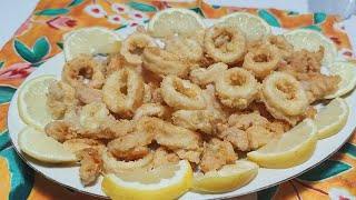 FRITTURA DI CALAMARI BUONISSIMI CROCCANTI E ASCIUTTI CON SOLO 3 INGREDIENTI  Crispy squid rings [upl. by Tiffie]