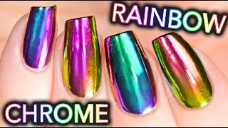 DIY RAINBOW CHROME Nails w NEW multichrome powder NO GEL [upl. by Eenal]