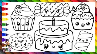 Dibuja y Colorea Lindos Postres y Dulces 🎂🧁🍬🍨🌈 Dibujos Para Niños [upl. by Adnek]