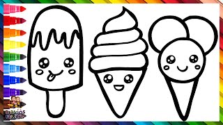 Dibuja Y Colorea 3 Lindos Helados 🍦🍨🍧❄️🌈 Dibujos Para Niños [upl. by Enyrehtak792]