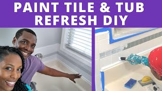 How to Paint Bathroom Tiles amp Tub Refresh What Kind of Paint  DIY Power Couple [upl. by Bortz]