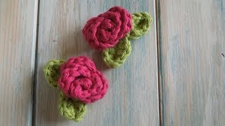 crochet How To  Crochet a Mini Rose with Leaves  Yarn Scrap Friday [upl. by Ailime]