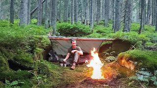 Camping in Carpathians Bushcraft Catch and Cook Trout Overnight in OldGrowth Forest [upl. by Baten]