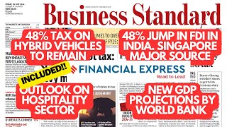 🔴Business Standard Analysis  04092024 EVs Priority not hybrid FDI GDP Hotel Industry Gig [upl. by Eanad]