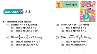 KSSM Matematik Tingkatan 2 Bab 3 rumus algebra jom cuba 31 no3 ad buku teks form2 [upl. by Philly202]