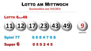 Lottozahlen Ziehung vom Lotto am Mittwoch 1082016 [upl. by Holzman]