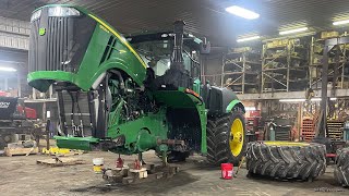 Putting a Grouser Blade frame on a John Deere 9620R [upl. by Suryt]