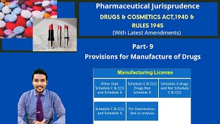 Provisions for Manufacture of Drugs  D and C Act 1940 amp Rules 1945  Pharmaceutical Jurisprudence [upl. by Brause]