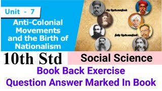 10th Std  Social  7Anti Colonial Movements and the Birth of Nationalism  Book Back Exercise [upl. by Airrehs]