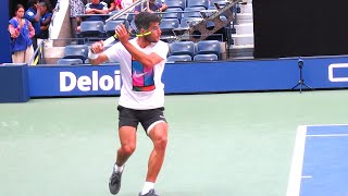 Carlos Alcaraz Forehand amp Backhand Side View  Court Level Practice [upl. by Sanbo763]