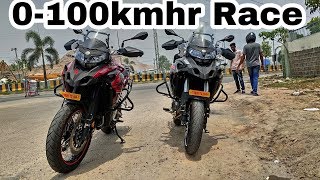 Benelli 502 TRK vs 502 TRK X drag Race 0100kmhr speed [upl. by Frankhouse]