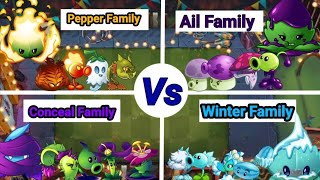 PvZ2 Battlez  Pepper Vs Ail Vs Conceal Vs Winter Mint Family  COMMENT WHICH TEAM IS OP [upl. by Valentine]