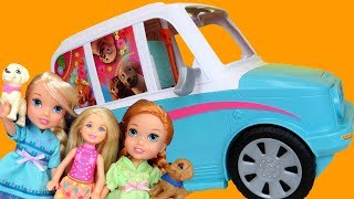 PUPPY Mobile  Elsa amp Anna toddlers  Barbie  Chelsea  merry go round Carousel Playing [upl. by Aicak]