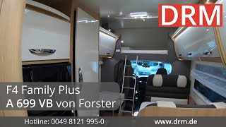 DRM  Wohnmobil mieten  Forster A 699 VB  Alkoven Wohnmobil mit Platz für 7 und Doppelstockbetten [upl. by Armillas]