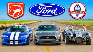 Dodge Viper v Mustang GT v Shelby Cobra DRAG RACE [upl. by Kinna754]